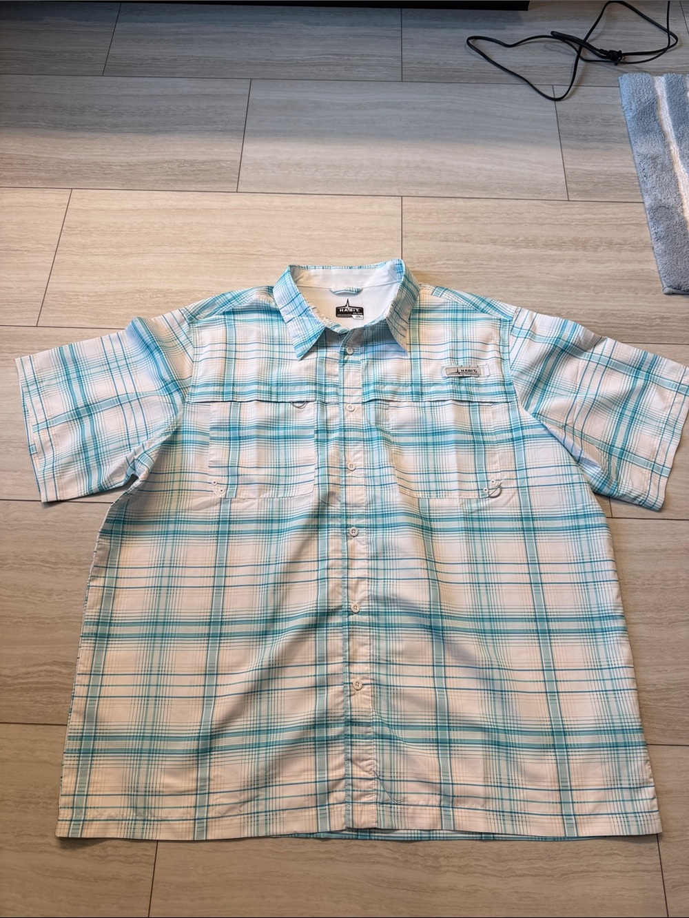 Habit Men's Teal & White Plaid Short-Sleeve Button-Up Shirt